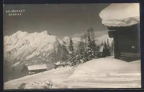 AK Schwaz, Partie am Alpengasthof Grafenast im Schnee