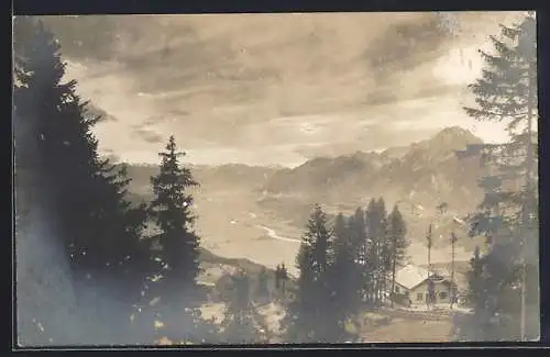 AK Schwaz, Der Alpengasthof Grafenast v. Toni Unterlechner im Bergpanorama
