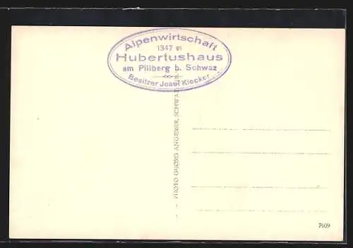 AK Schwaz, Alpengasthof Hubertushaus am Pillberg v. Josef Klocker gegen die Berge
