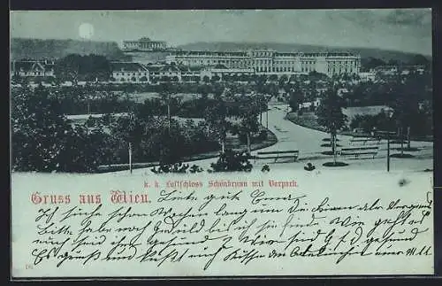 Mondschein-AK Wien, K. k. Lustschloss Schönbrunn mit Vorpark