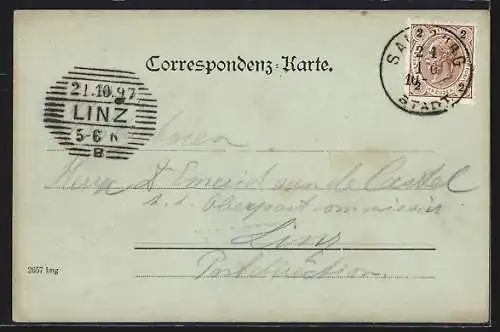 Mondschein-AK Salzburg, Ortsansicht mit der Festung