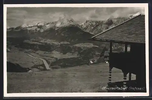 AK Schwaz /Tirol, Alpengasthof Grafenast mit Blick in die Berge