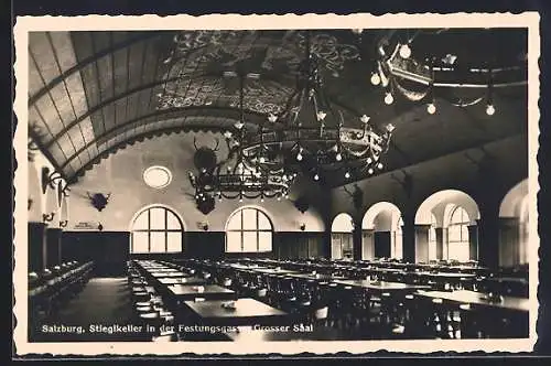 AK Salzburg, Gasthaus Stieglkeller in der Festungsgasse, Grosser Saal