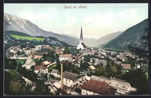 AK Imst in Tirol, Ortsansicht mit prominenter Kirche
