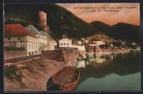 AK Sarmingstein an der Donau, Ortspartie am Donauufer