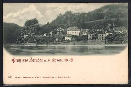 AK Struden a. d. Donau, Ortsansicht vom Fluss aus