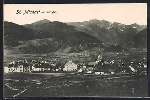 AK St. Michael im Lungau, Ortsansicht mit Berglandschaft