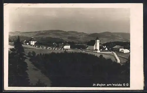 AK St. Stefan am Walde, Ortsansicht mit Kirche
