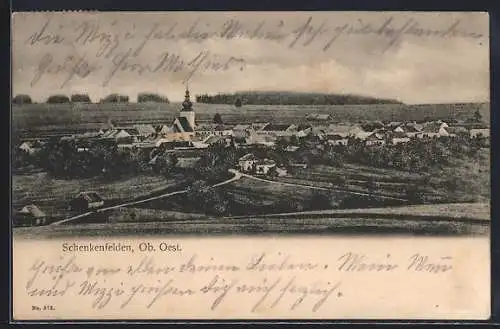 AK Schenkenfelden /Ob. Oest., Ortsansicht mit Kirche