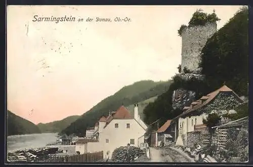 AK Sarmingstein an der Donau, Ortsansicht mit altem Turm
