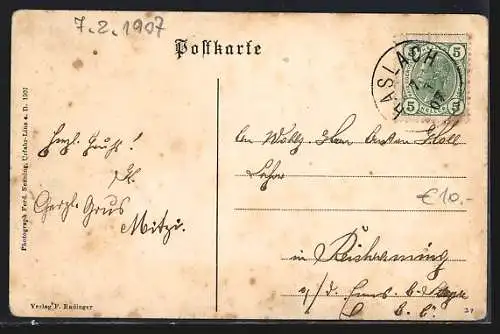 AK Haslach /Ob.-Öst., Ortsansicht mit Bergen