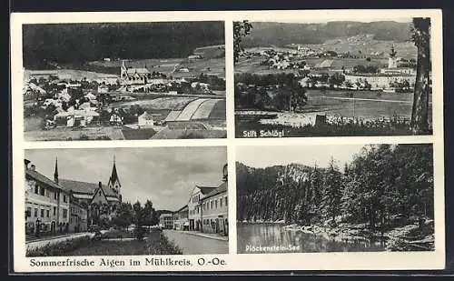 AK Aigen im Mühlkreis, Stift Schlägl, Plöckenstein-See und Strassenpartie