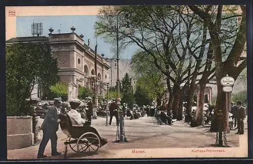 AK Meran, Belebte Partie an der Kurhaus-Promenade