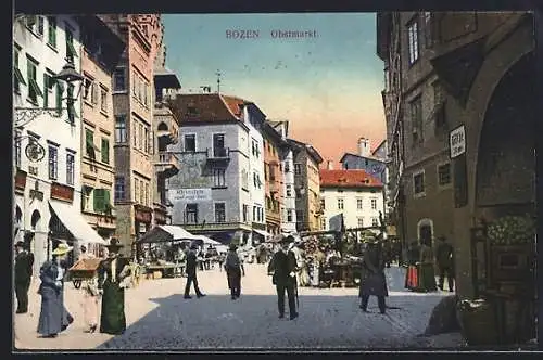 AK Bozen, Obstmarkt mit Gasthaus