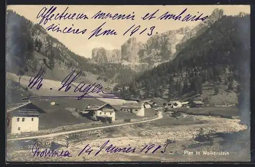 AK Plan in Wolkenstein, Ortsansicht mit Bergen