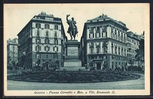 AK Genova, Piazza Corvetto e Mon. a Vitt. Emanuele II