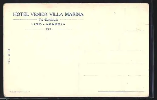 Künstler-AK Lido /Venezia, Hotel Venier Villa Marina, Via Dardanelli