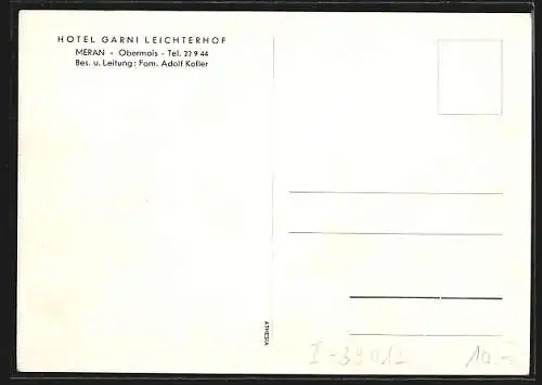 AK Meran, Hotel Garni Leichterhof, Bes. Fam. Adolf Kofler