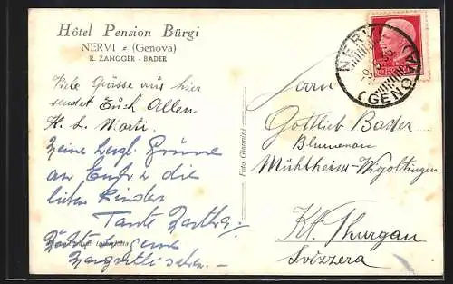 AK Nervi /Genova, Hôtel Pension Bürgi, R. Zangger-Bader