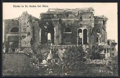 AK St. Andre bei Görz, Blick auf die zerstörte Kirche