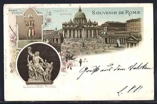 Lithographie Rome, Basilica di S. Pietro, Guardia Svizzera, Laocoonte Museo Vaticano