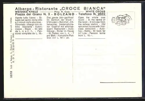 AK Bolzano, Albergo Ristorante Croce Bianca, Piazza del Grano 3