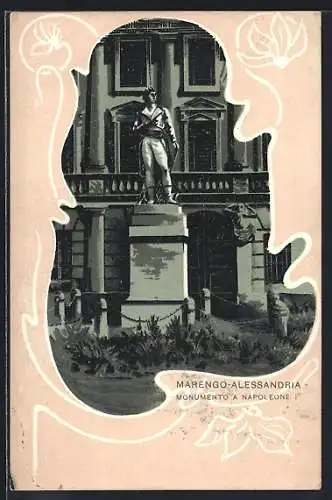Lithographie Marengo-Alessandria, Monumento a Napoleone I., Jugendstilrahmen