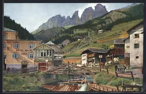 AK Campitello, Ortspartie am Hotel Mulino Post