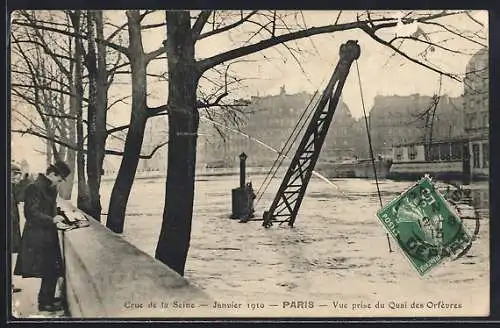 AK Paris, Crue de la Seine janvier 1910, vue prise du Quai des Orfèvres
