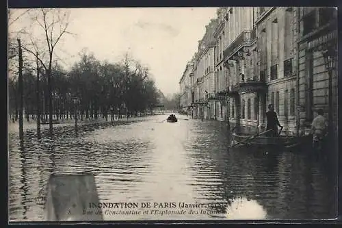 AK Paris, Rue de Constantine et l`Esplanade des Invalides lors de l`Inondation de 1910