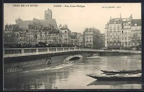 AK Paris, Crue de la Seine, Pont Louis-Philippe, le 27 Janvier 1910