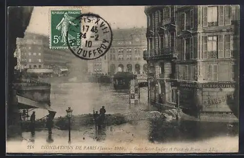 AK Paris, Inondations de janvier 1910, Gare Saint-Lazare et Place de Rome