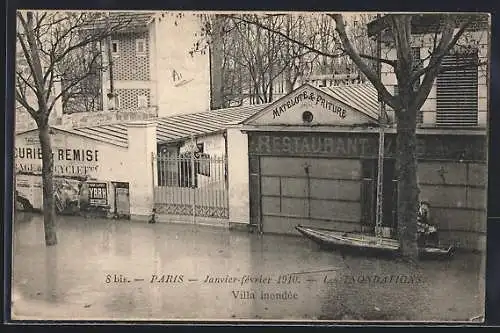 AK Paris, Villa inondée lors des inondations de janvier-février 1910