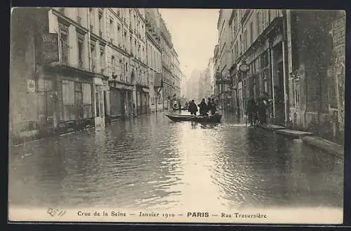 AK Paris, Crue de la Seine 1910, Rue Traversière inondée