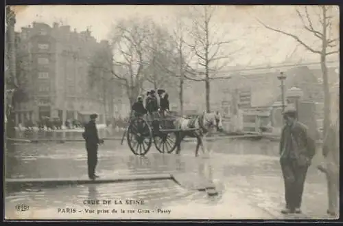 AK Paris, Crue de la Seine, vue prise de la rue Gros à Passy
