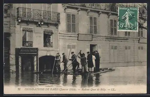 AK Paris, Inondations de 1910, Radeau Quai de Billy