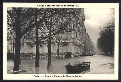 AK Paris, Souvenir des Inondations de Janvier 1910, Le Cours la Reine et la Place de l`Alma