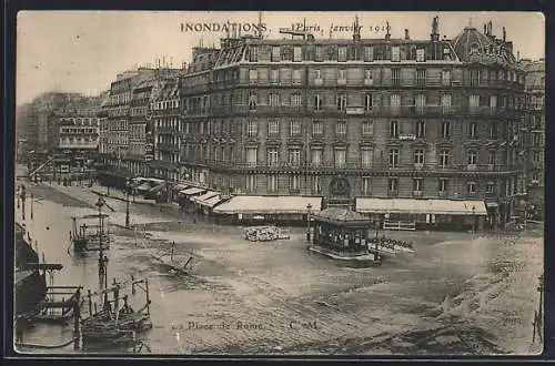 AK Paris, Inondations de janvier 1910 à la Place de Rome