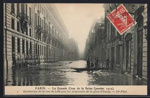 AK Paris, Inondation de la rue de Lille par la Seine (janvier 1910)