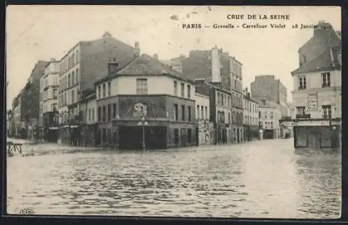 AK Paris, Inondation au Carrefour Violet lors de la crue de la Seine 1910