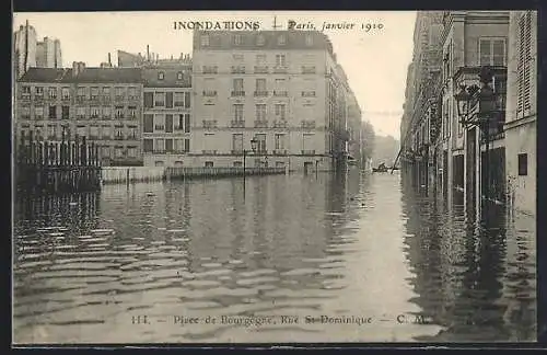 AK Paris, Inondations de janvier 1910, Place de Bourgogne, Rue St-Dominique inondée