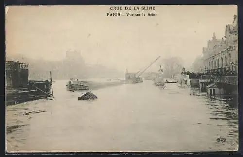 AK Paris, Vue sur la Seine lors de la crue