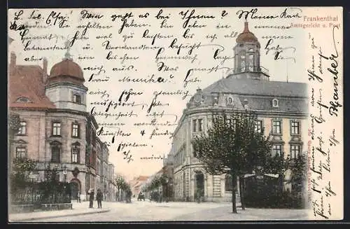 AK Frankenthal / Rhein, Amtsgericht und Post mit Strassenpartie