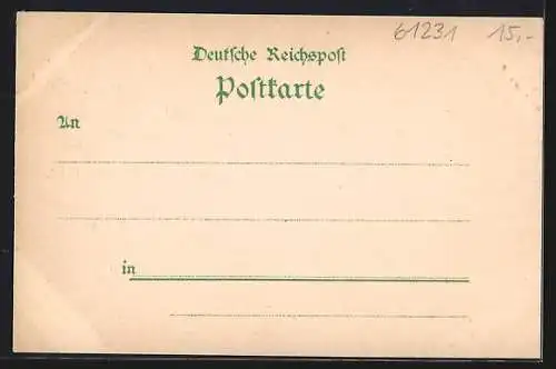 Lithographie Bad-Nauheim, Badehäuser, Postamt, Bahnhofstrasse und Kurstrasse