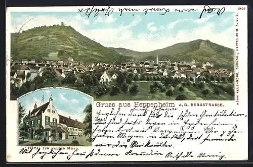 AK Heppenheim a. d. Bergstrasse, Hotel zum halben Mond, Totalansicht