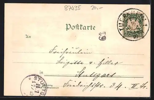 Lithographie Kempten / Allgäu, Kath. Kirche, Panorama zum Lotterberg