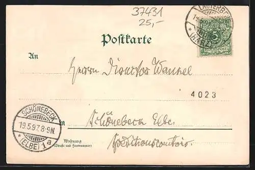 Lithographie Bad Lauterberg a. H., Hotel Langrehr, Wiesenbecker Teich und Blick vom Königstein