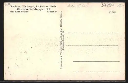 AK Waldkappel, Gasthaus Waldkappler Hof, Inh. Fritz Knieriem