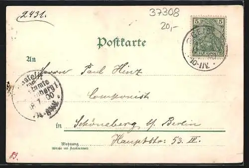 Lithographie Hülfensberg, Kirche mit Ansicht der umliegenden Ortschaften