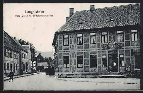 AK Langelsheim, Harz-Strasse mit Gasthaus Braunschweiger Hof